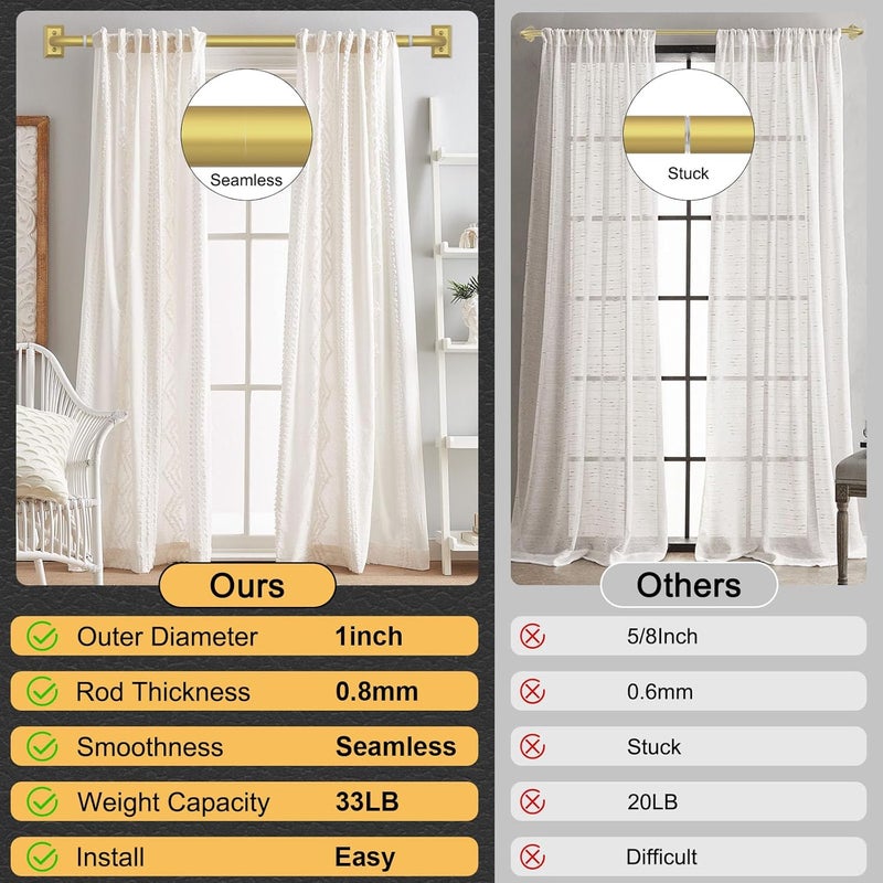 hei! dear Gold Curtain Rods, Heavy Duty Wrap Around Curtain Rod for Windows 66 to 120 Inch, Adjustable Decorative Blackout Drapery Pole, Modern Room Darkening Rod for Blackout Curtains, Brass - Image 4